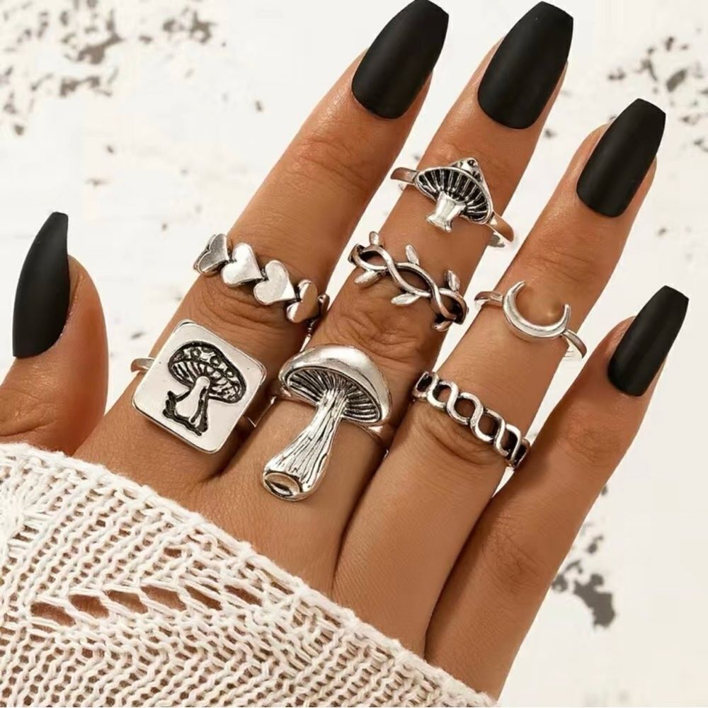 NEW 7 cottagecore jewelry, BOHO rings, heart jewelry, stackable rings, mushroom